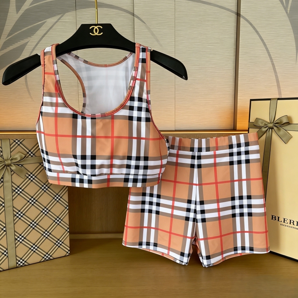 Burberry Plaid Two-Piece Athletic Swimsuit